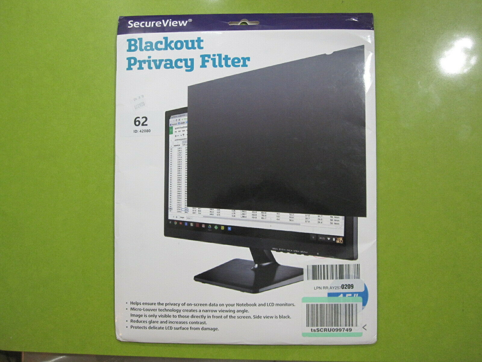 Kantek Secureview Blackout Privacy Filter For Notebook & Lcd 15" Model Svl15.0