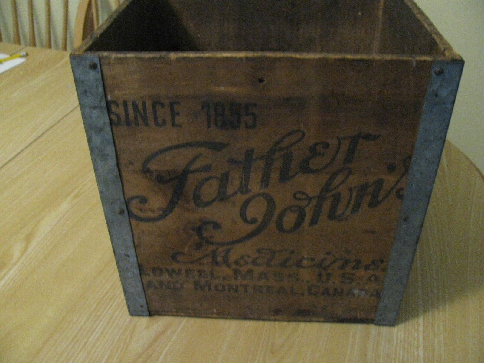 Since 1855  Father John's Medicine Lowell Ma Montreal Wooden Box Crate Free Ship