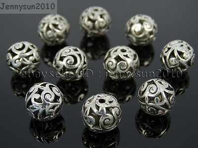 Tibetan Silver Carved Patterned Hollow Connector Round Spacer Charm Beads 8-12mm
