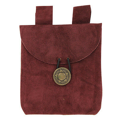 Medieval Suede Leather Wine Berry Red Petite Costume Belt Pouch with Closure