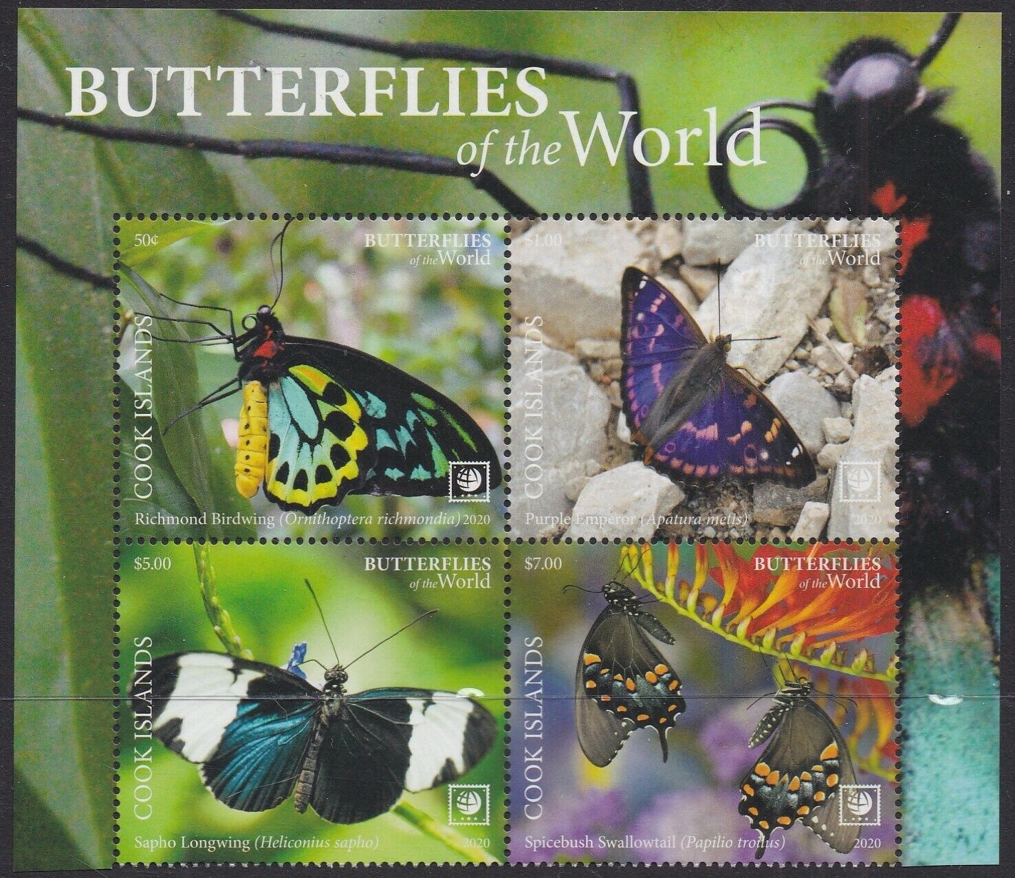Cook Islands (2020) Butterflies Of The World, Part I, Large Stamp - Bk/4, Top