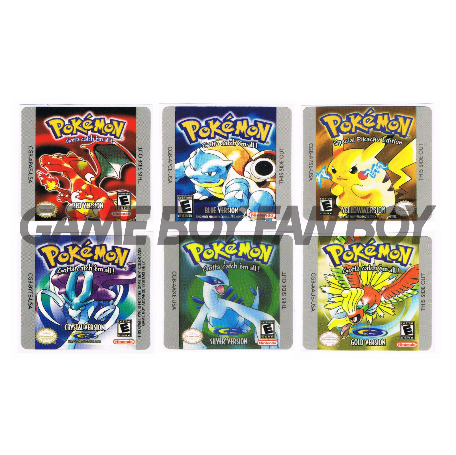 Pokemon Gameboy Replacement Labels Stickers Red Blue Yellow Gold Silver Crystal