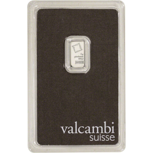 1 gram Platinum Bar - Valcambi Suisse - 999.5 Fine in Sealed Assay
