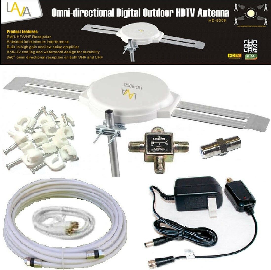 Lava Hd-8008 360 Degrees Hdtv Digital Amplified Outdoor Tv Antenna Hd Vhf Cable