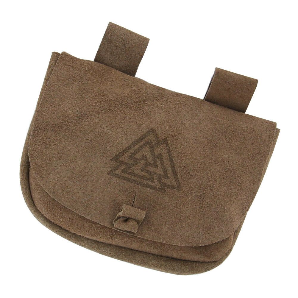 Medieval Unisex Suede Leather Small Pouch Valknut Belt Bag