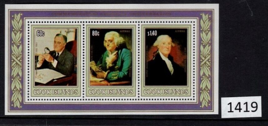 $1 World MNH Stamps (1419), Cook Islands, Scott B-20-22, Bicentennial S/S