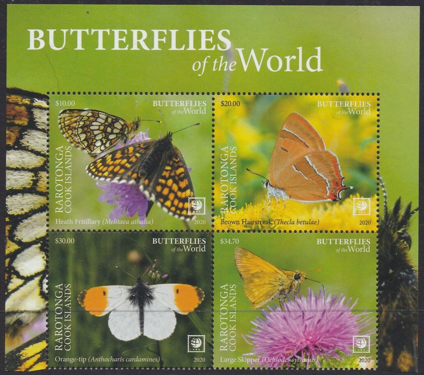 Rarotonga (2020) Butterflies Of The World, Part Ii, Large Stamp - Bk/4, Top