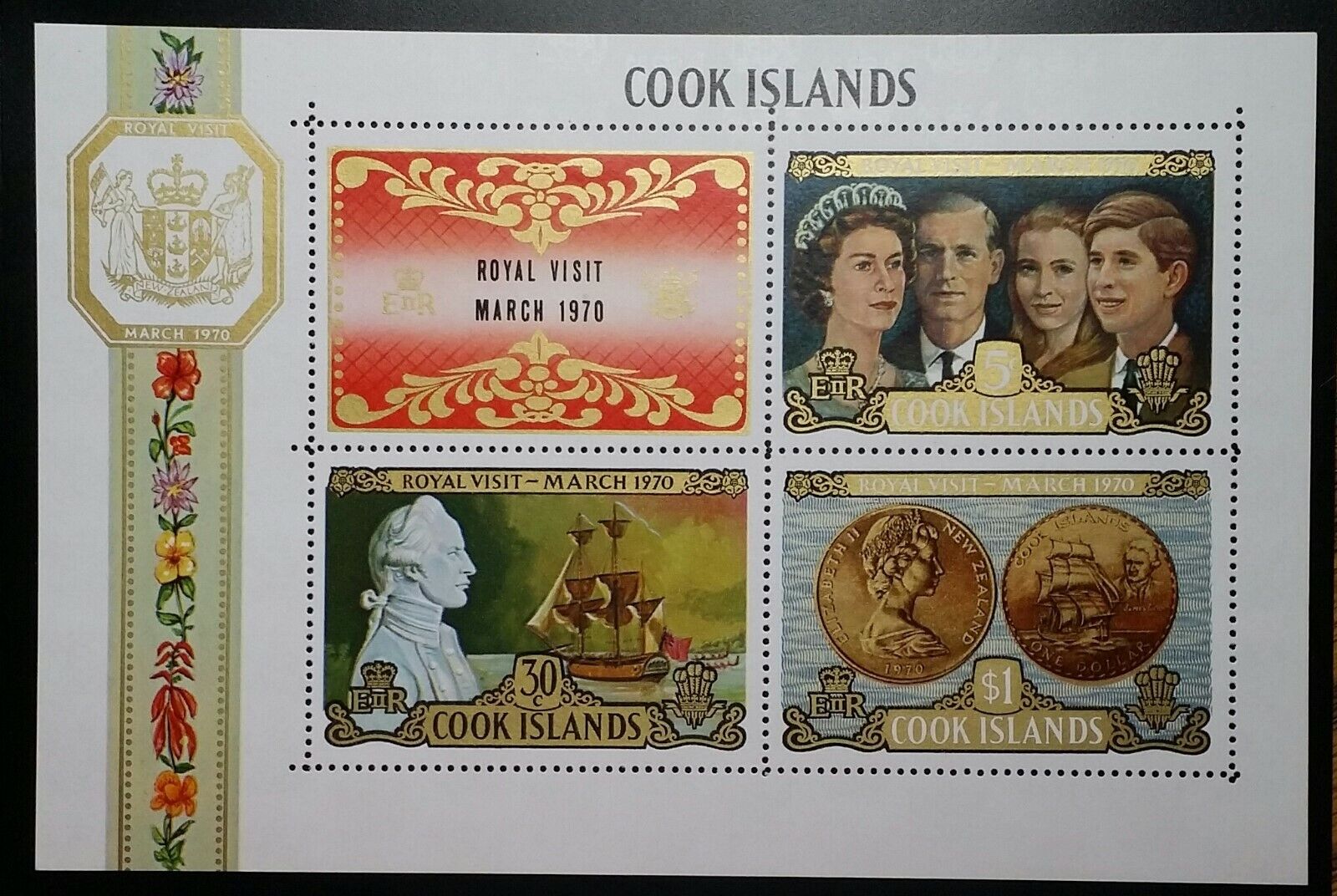 Cook Islands Stamps 1970 Royal Visit Souvenir Sheet  MNH (Sn: 286A)